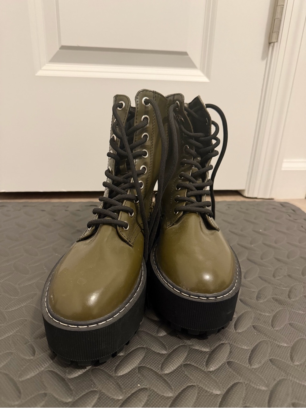 H&M Olive Green Lace-Up Platform Combat Boots